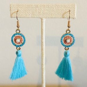 New boho blue tassel with Charms earrings.